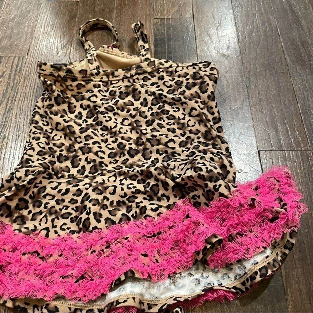 Flapdoodles cheetah and lace frill tankini size 5